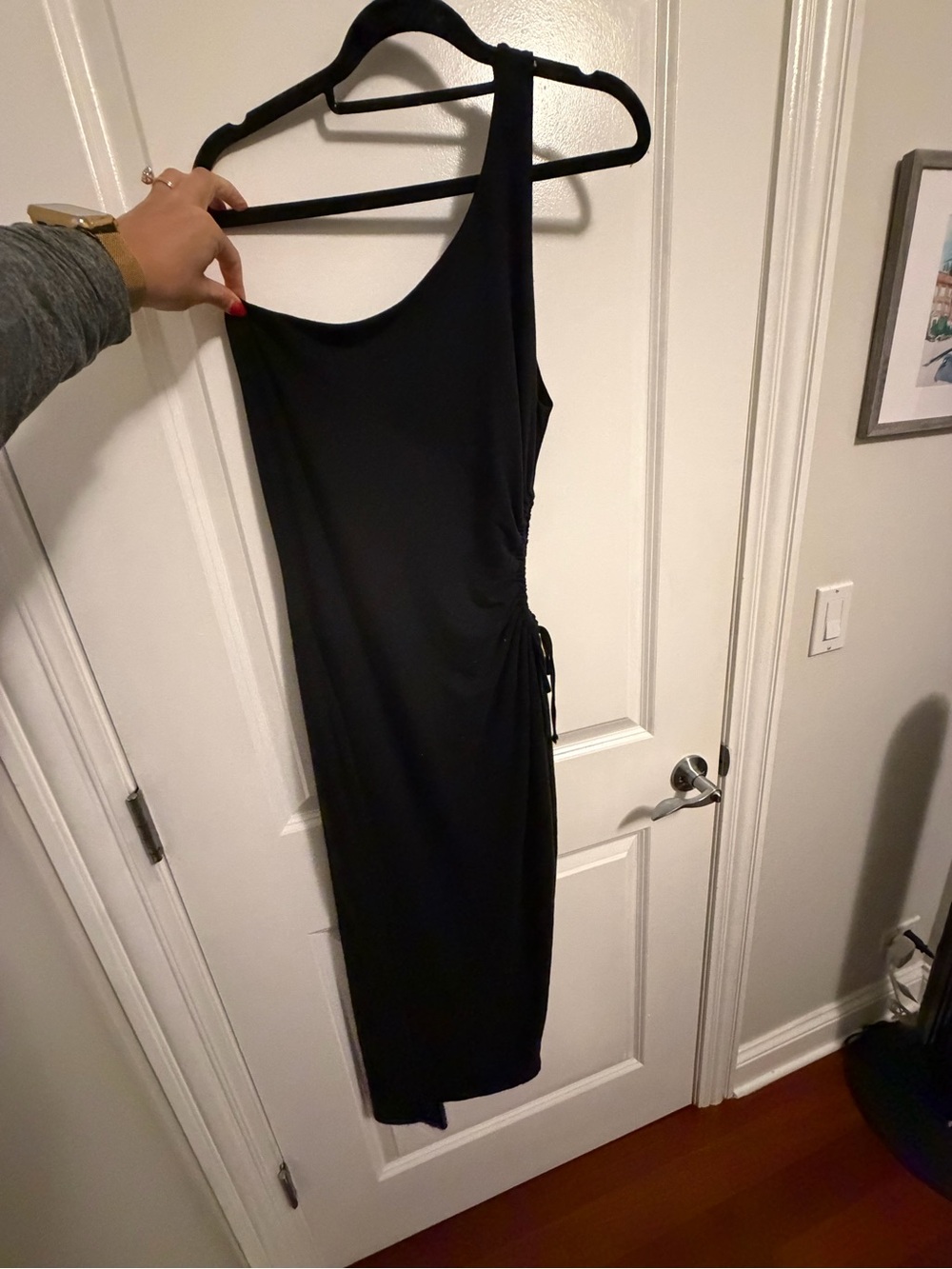 Black One-Shoulder Ruched Side Cut Out Dress